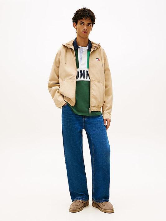 Herringbone Twill Relaxed Zip-Thru Hooded Jacket
