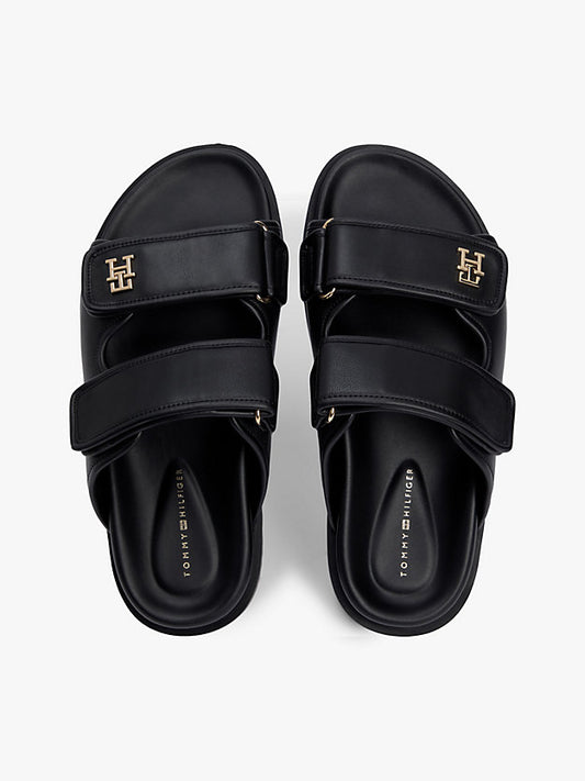 Leather Monogram Double Strap Sandals