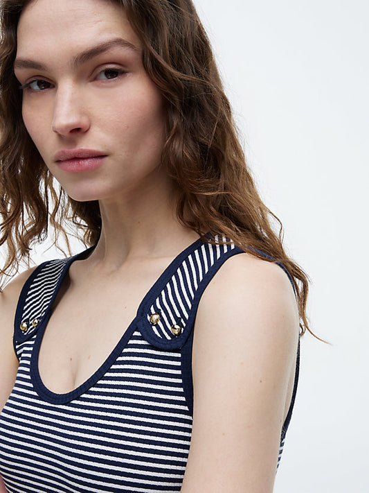 Gold-Tone Button Ribbed Tank Top