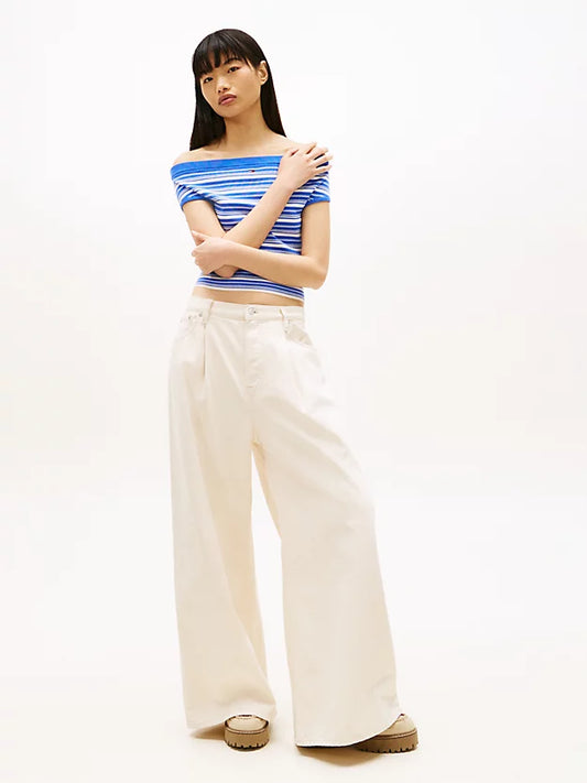 Stripe Off-The-Shoulder Slim Jumper