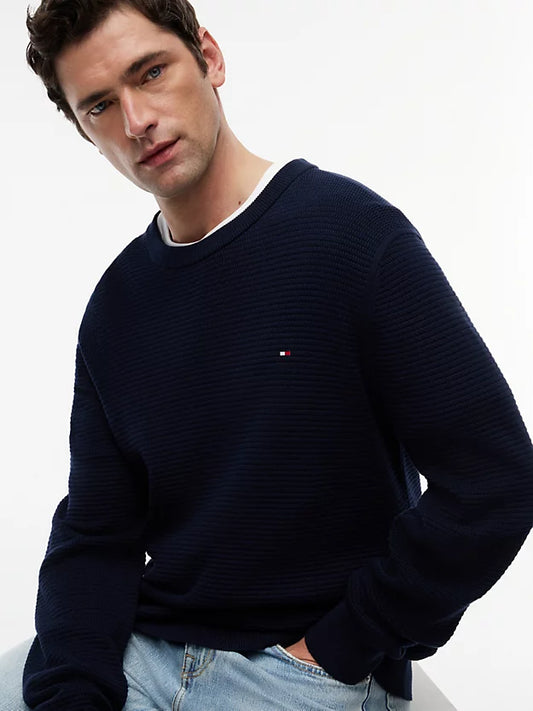 Structured Yarn Dyed Crew Neck Jumper