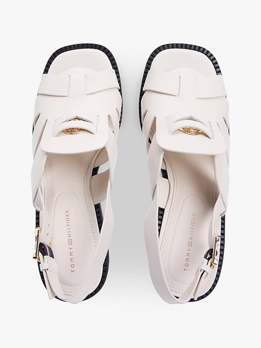 Leather Crest Block Heel Sandals