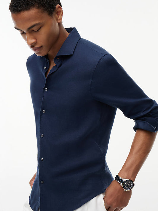 New York Label Slim Fit Pure Linen Shirt