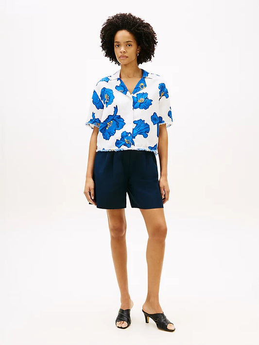 Relaxed Fit Frayed Linen Blend Shirt