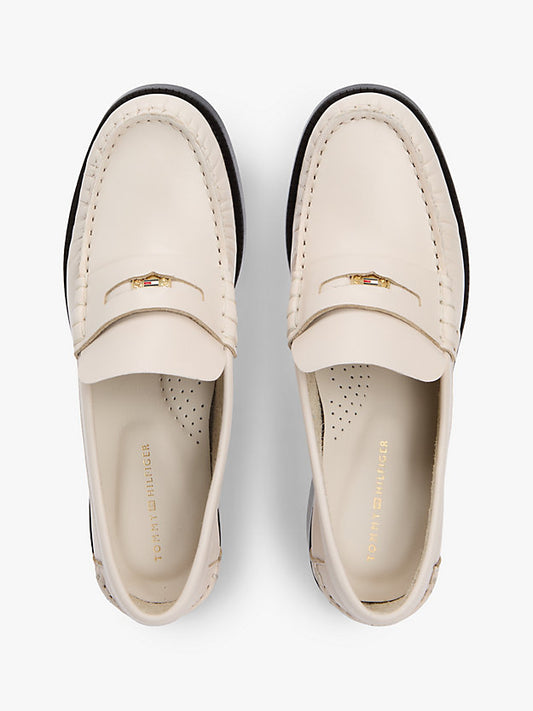 Leather Block Heel Penny Loafers