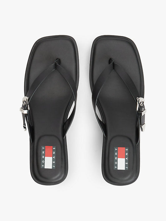 Leather Kitten Heel Toe Post Sandals