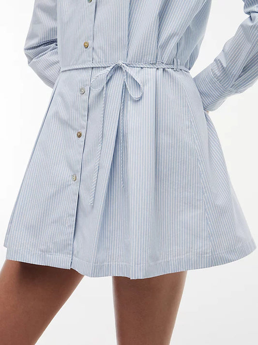 Stripe Pleated Mini Shirt Dress