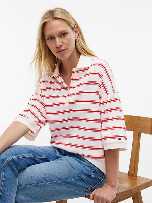 Oversized Fit Stripe Polo Shirt