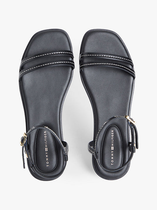 Leather Contrast Topstitch Flat Sandals