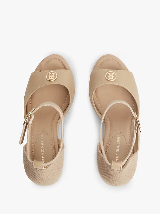 Logo Plaque Leather Wedge Heel Espadrilles