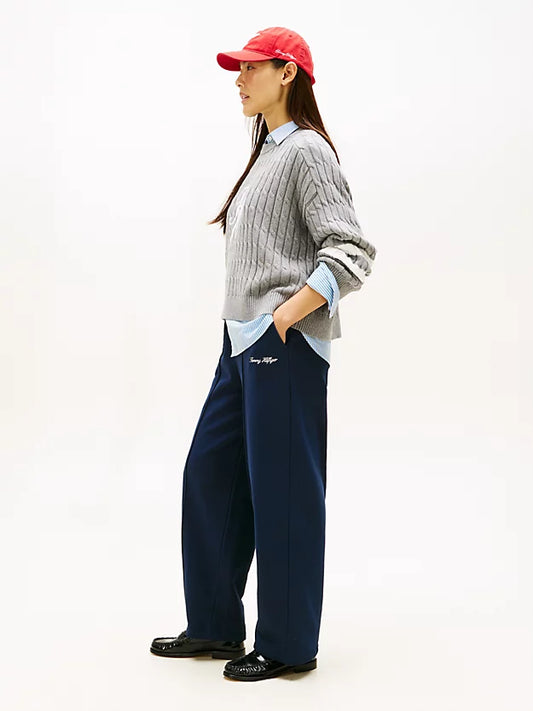 Logo Embroidery Wide Leg Joggers