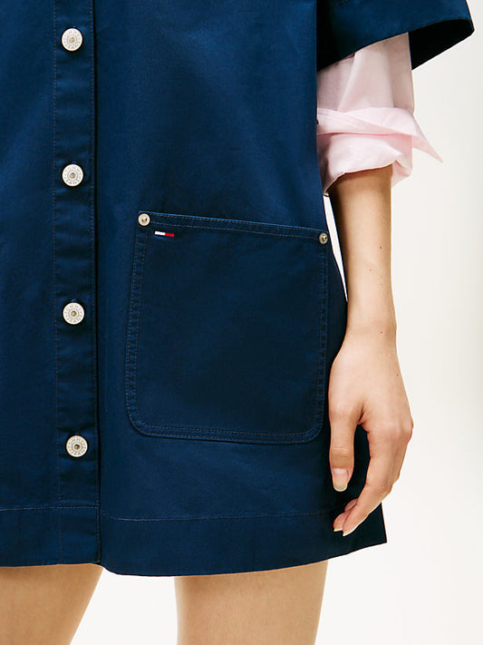 Patch Pocket Mini Loose Shirt Dress