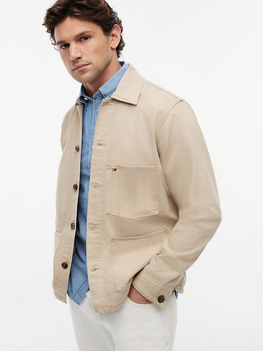Washed Flag Embroidery Denim Chore Jacket