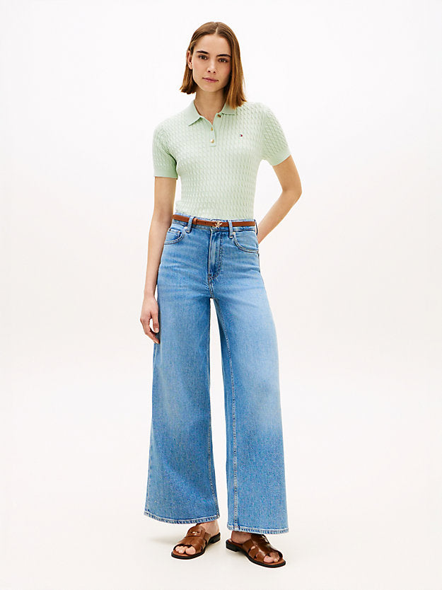 Cable Knit Short Sleeve Polo Jumper