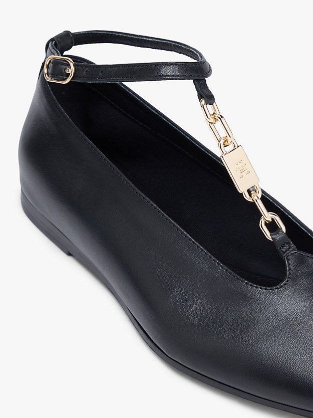 Leather T-Bar Chain Ballerinas