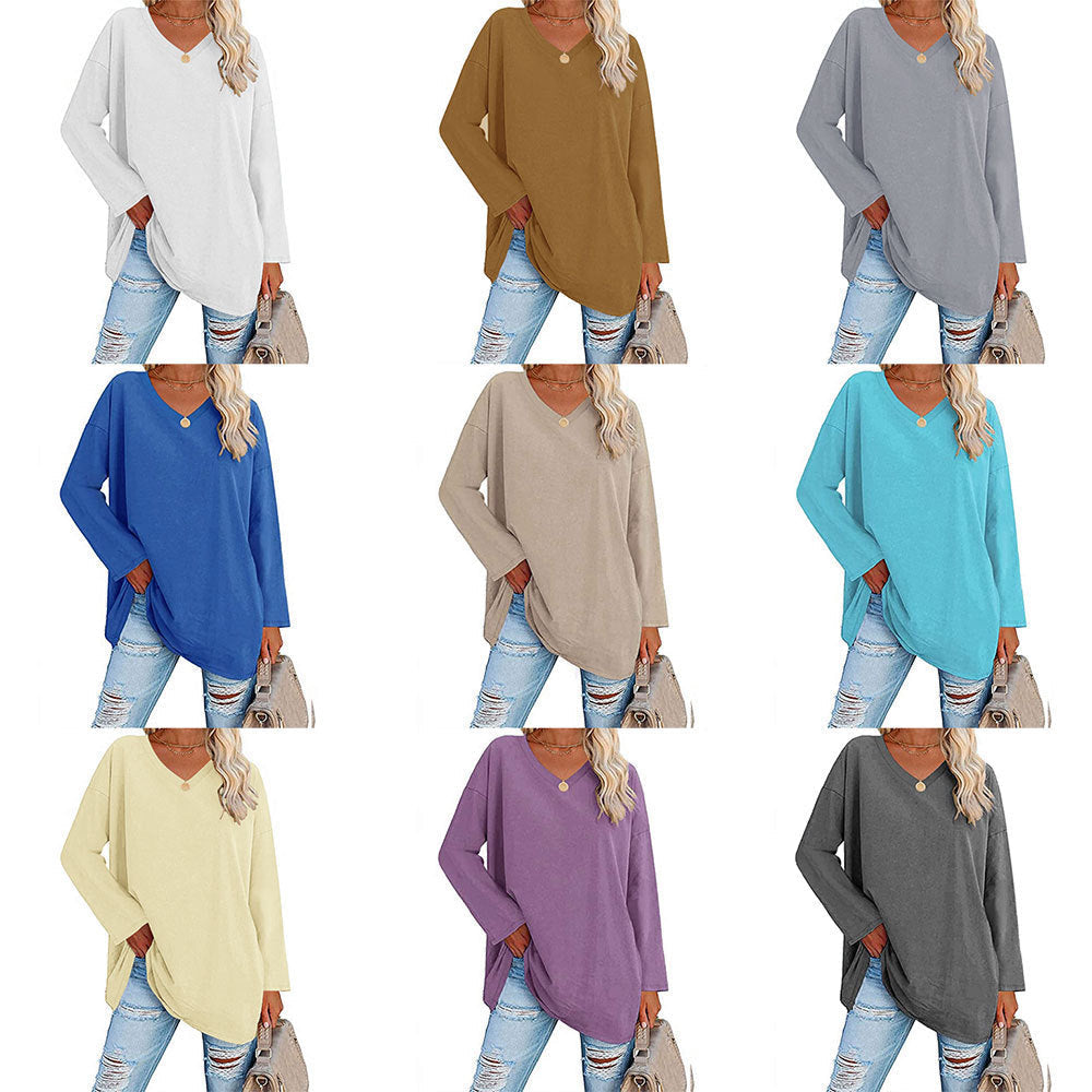 Haut ample à manches longues et col en V tendance pour femme (achetez-en 3, livraison gratuite)