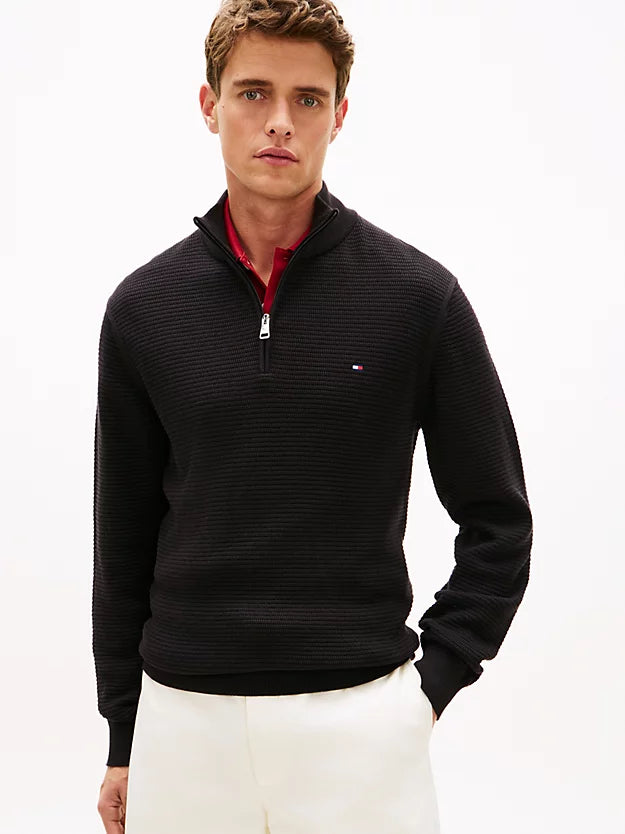 Textured Quarter-Zip Mock Neck Jumper