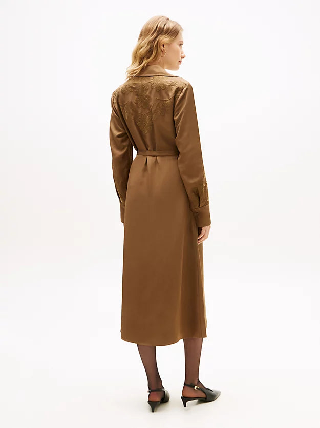 Floral Embroidery Midi Shirt Dress WiLinen
