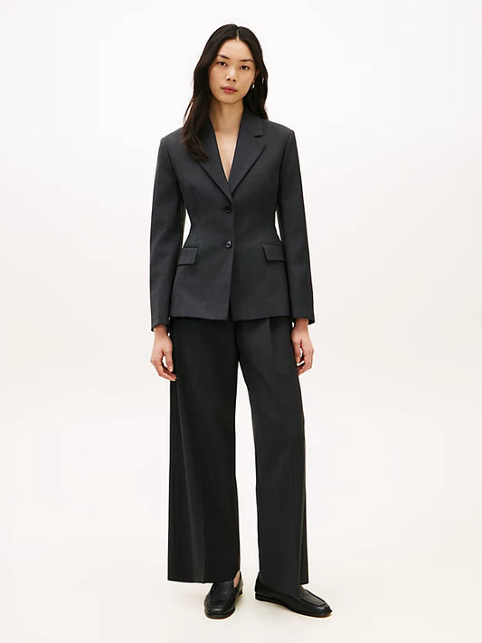 Wool Blend Check Wide Leg Trousers