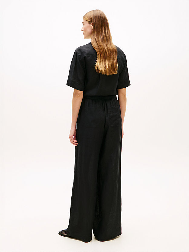 Relaxed Wide Leg Pure Linen Trousers