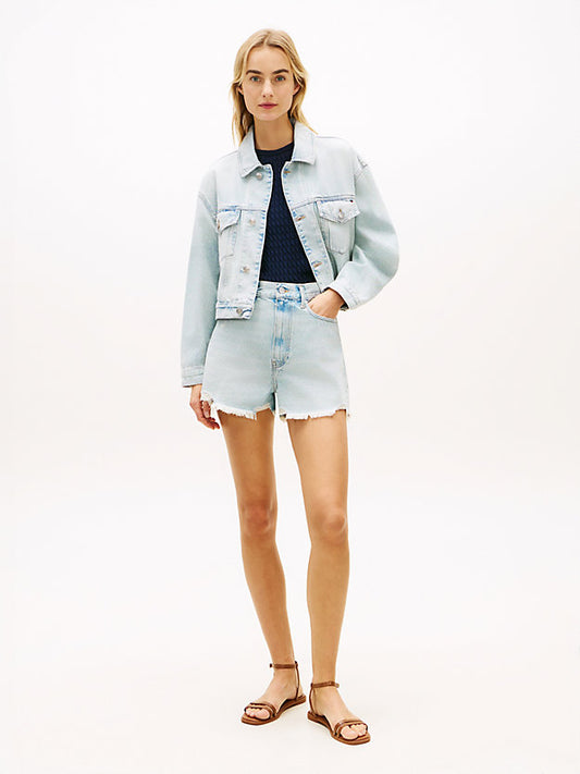 Distressed High Rise Wide Leg Denim Shorts