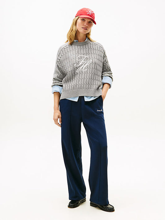 Logo Embroidery Relaxed Cable Knit Jumper