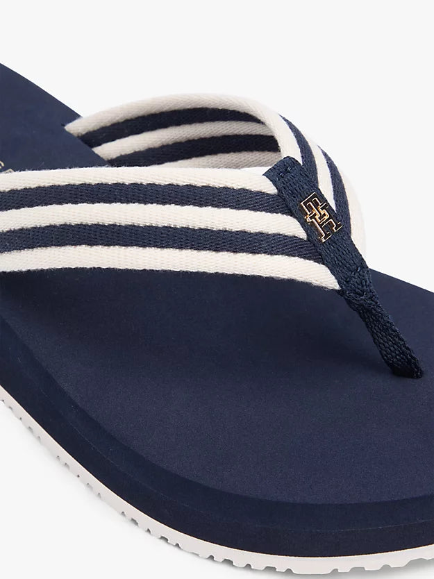 Stripe Webbing Strap Wedge Flip-Flops
