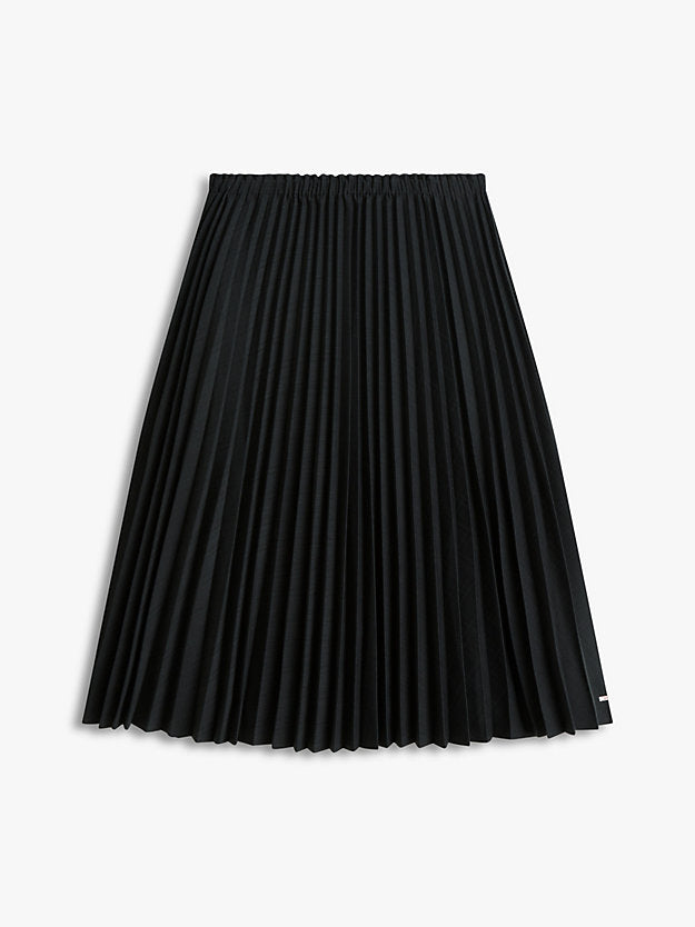 Pleated Check Wool Blend Midi Skirt