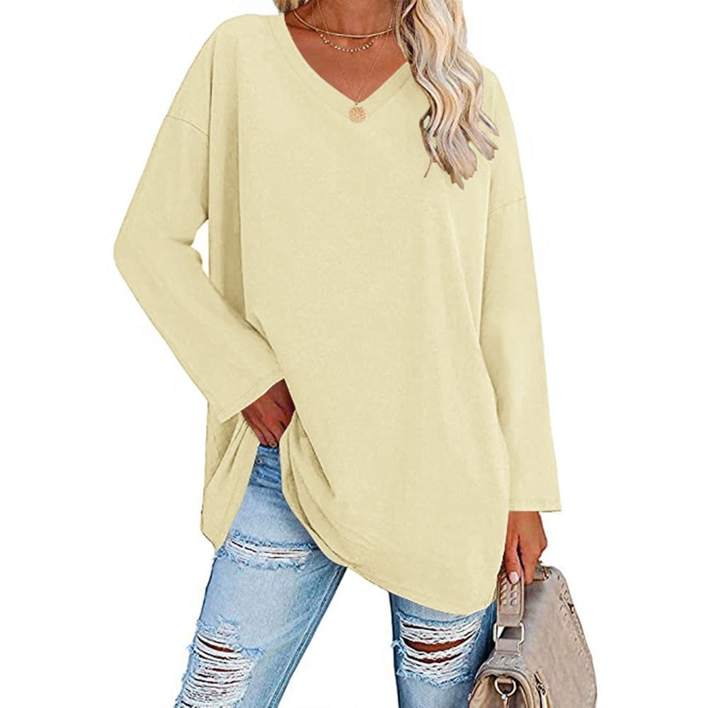 Haut ample à manches longues et col en V tendance pour femme (achetez-en 3, livraison gratuite)