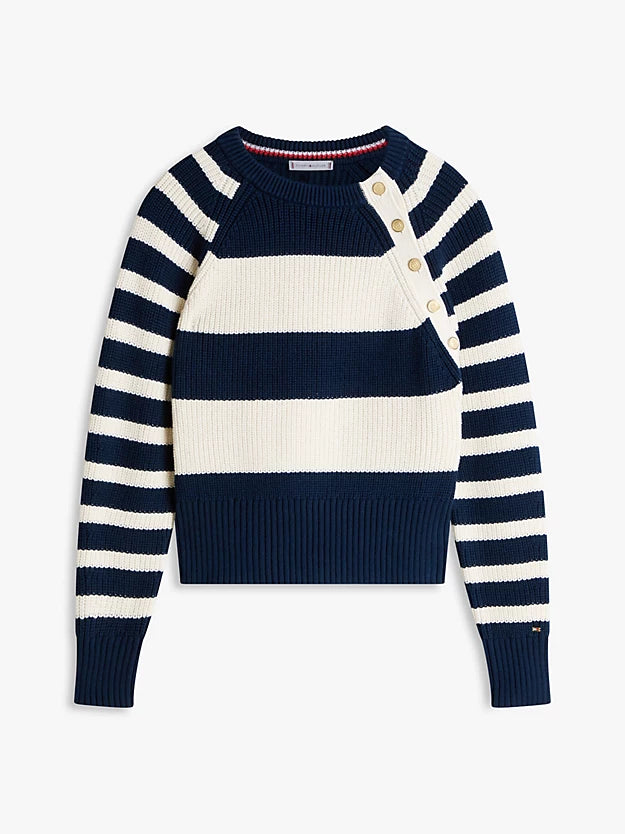 Gold-Tone Button Crew Neck Jumper