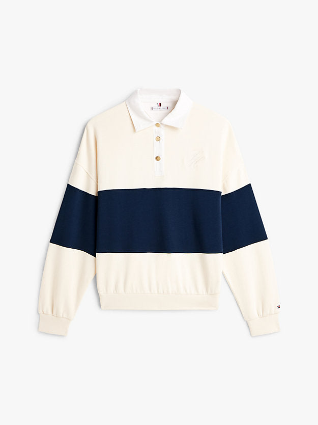 Gold-Tone Button Relaxed Rugby Sweatshirt