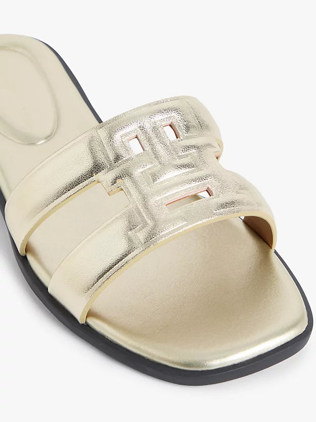 Metallic Leather Slip-On Mules