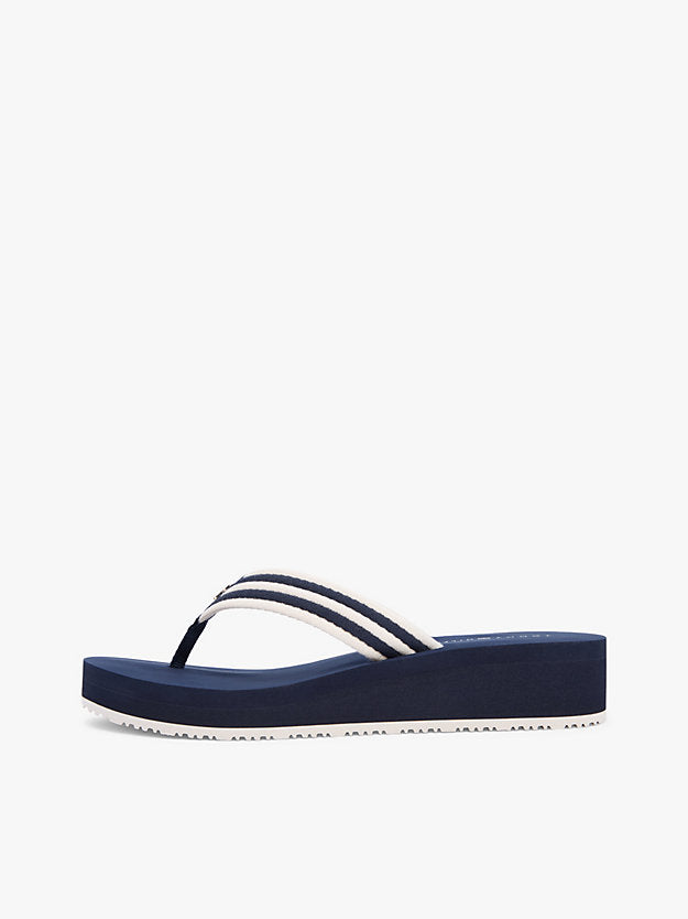Stripe Webbing Strap Wedge Flip-Flops