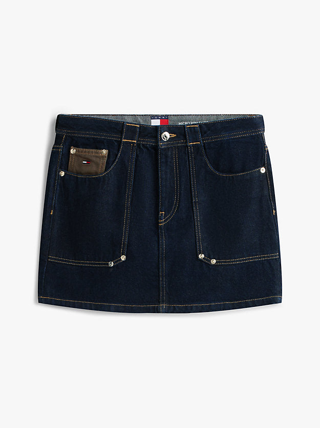 Flag Embroidery Denim Straight Mini Skirt
