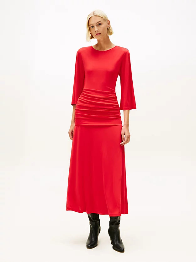 Festive Crepe Slim Gathered Midi Dress