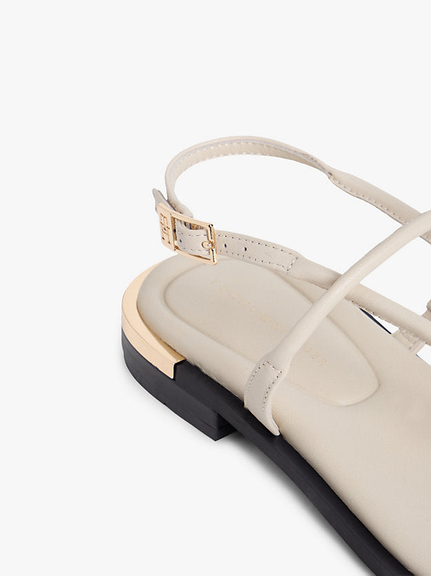 Leather Monogram Gold-Tone Heel Sandals