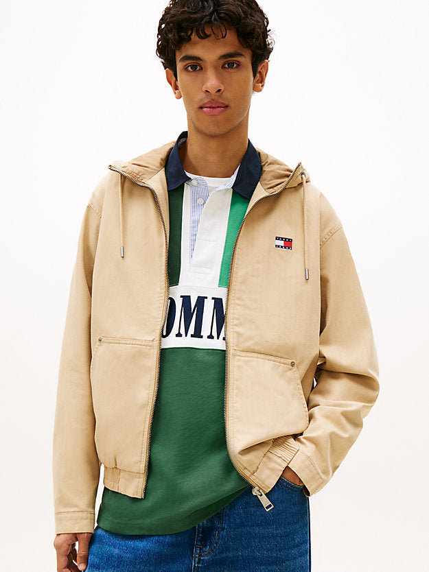 Herringbone Twill Relaxed Zip-Thru Hooded Jacket