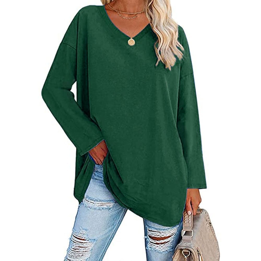 Haut ample à manches longues et col en V tendance pour femme (achetez-en 3, livraison gratuite)