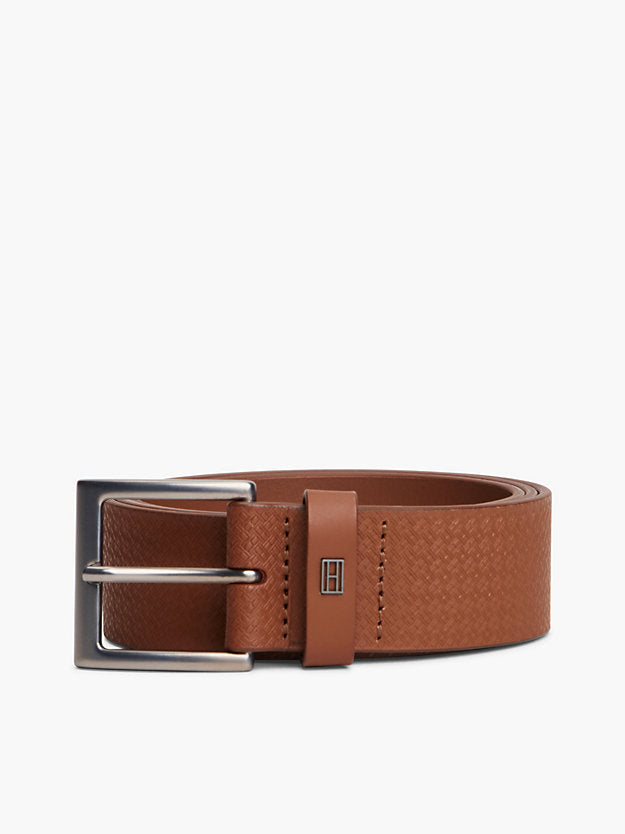 Flag Print Square Buckle Leather Belt