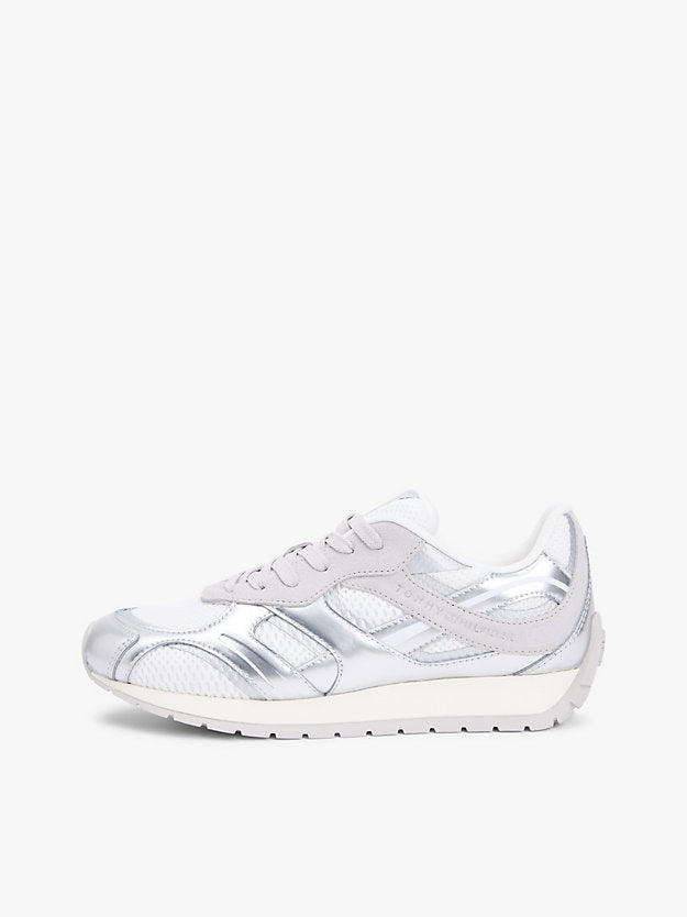 Mixed Texture Metallic Trainers WiLeather