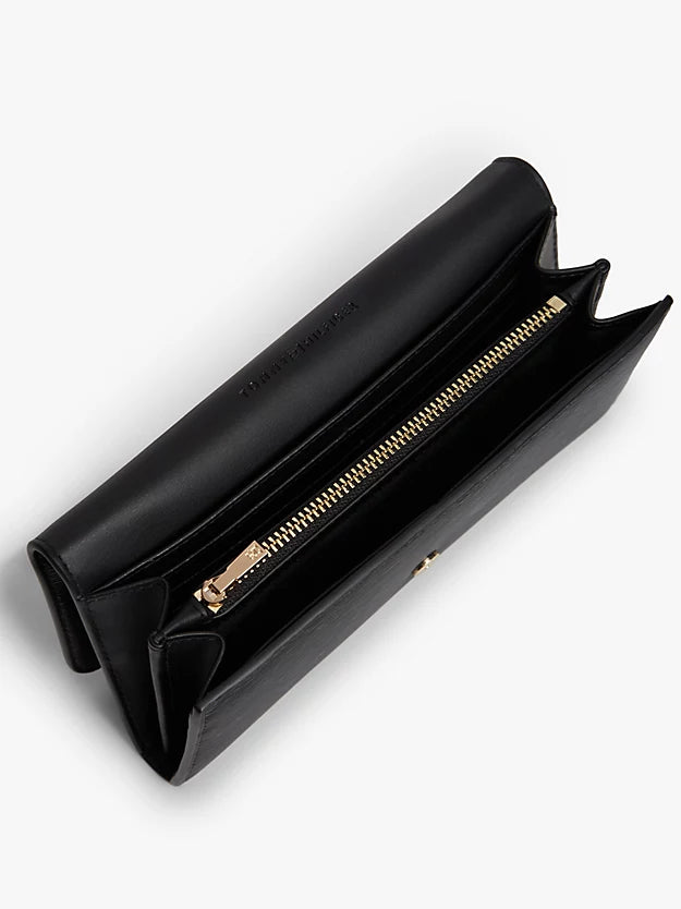 Metallic Logo Textured Flap Wallet