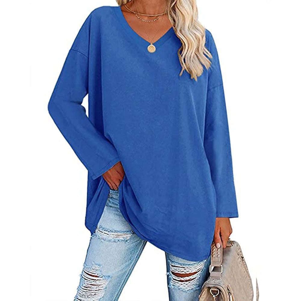 Haut ample à manches longues et col en V tendance pour femme (achetez-en 3, livraison gratuite)