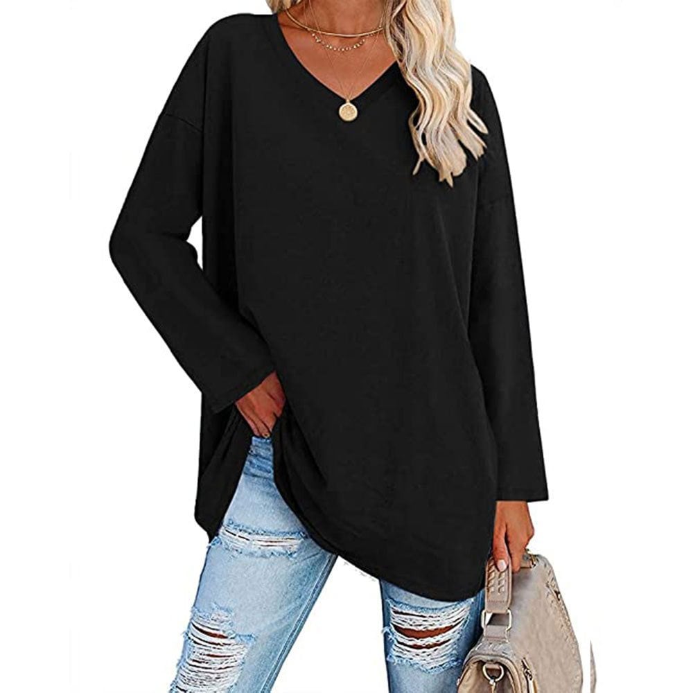 Haut ample à manches longues et col en V tendance pour femme (achetez-en 3, livraison gratuite)