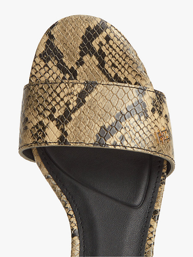 Snake Print Leather Heeled Mules