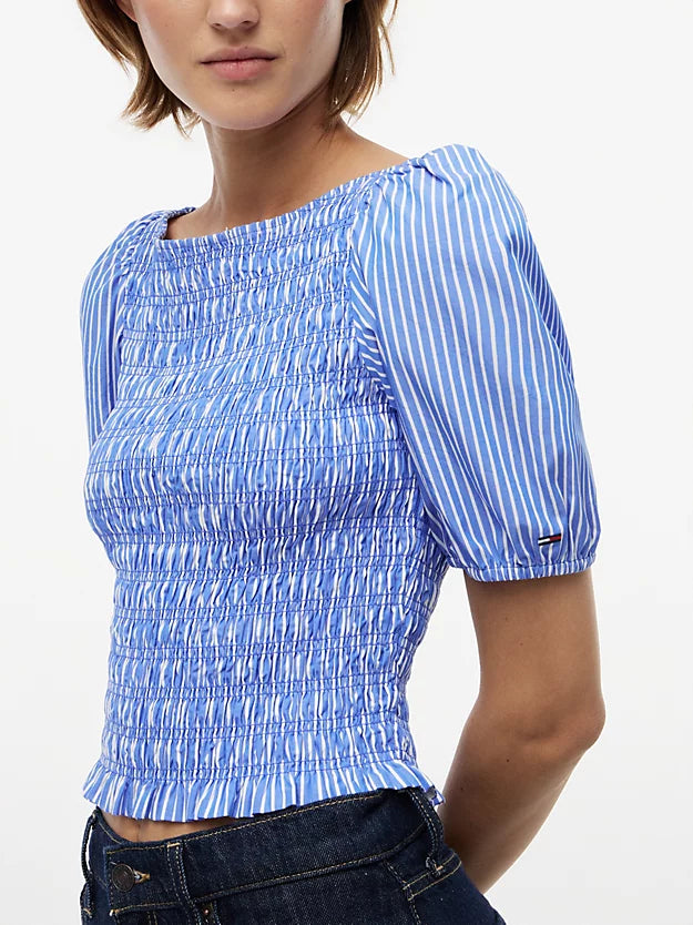 Smock Poplin Slim Short Sleeve Blouse