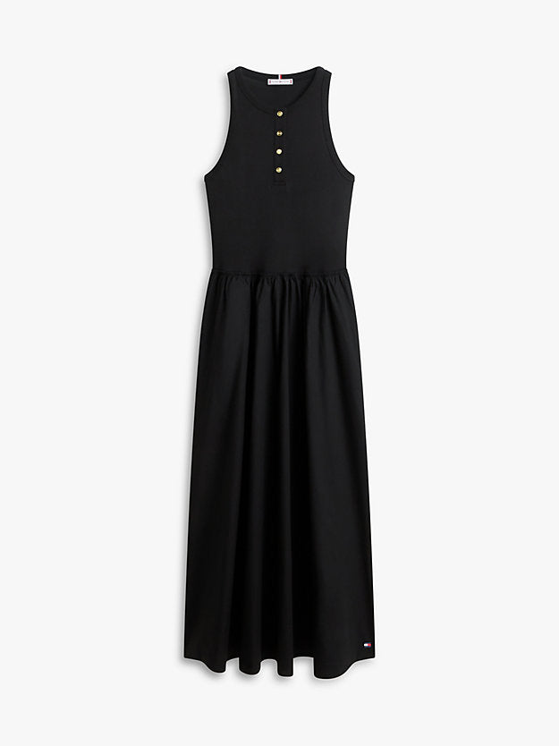 Gold-Tone Button Sleeveless Maxi Dress