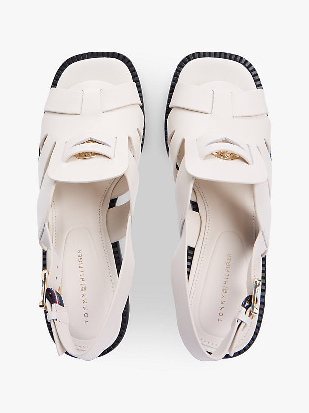 Leather Crest Block Heel Sandals