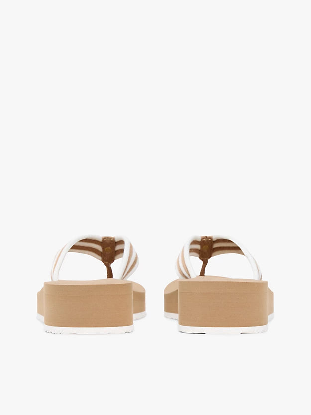 Stripe Webbing Strap Wedge Flip-Flops