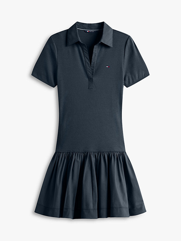 Ribbed Slim Poplin Mini Polo Dress