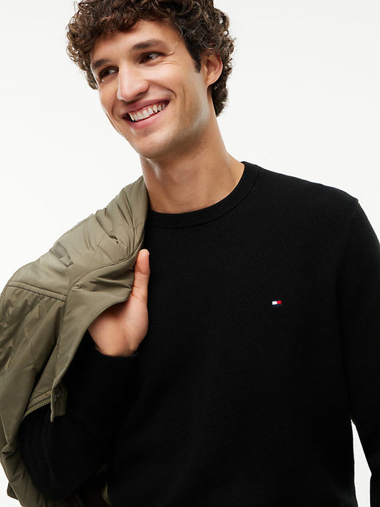 Flag Embroidery Textured Crew Neck Jumper